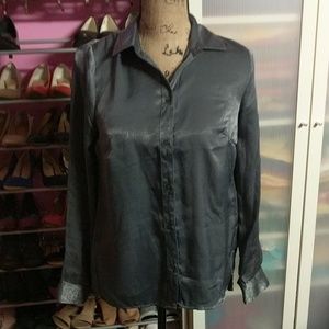 H&M button down Gray shirt womens